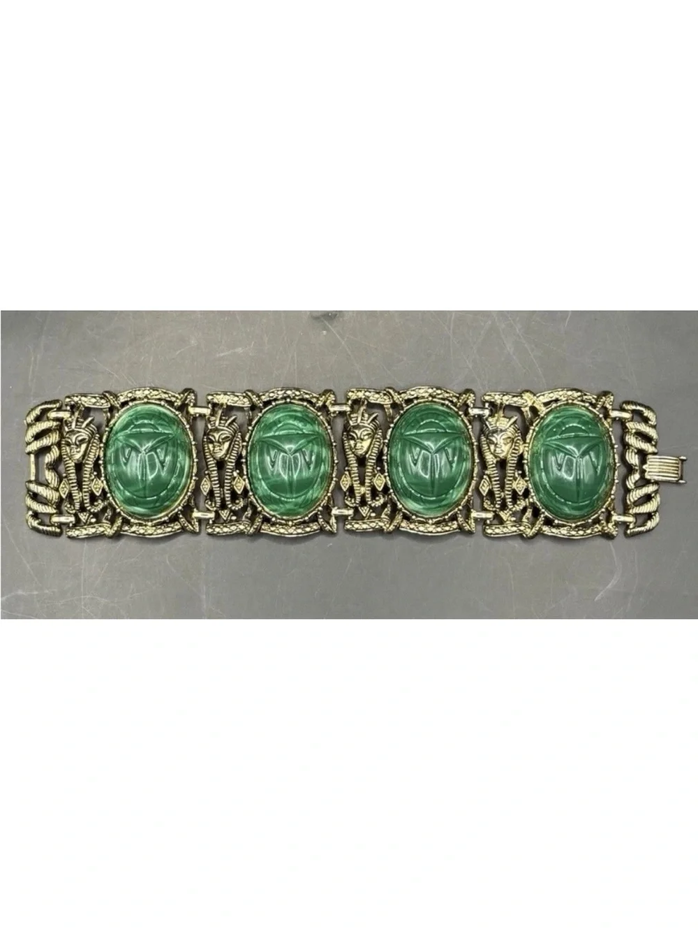 Vintage Egyptian revival bracelet and clip on earrings